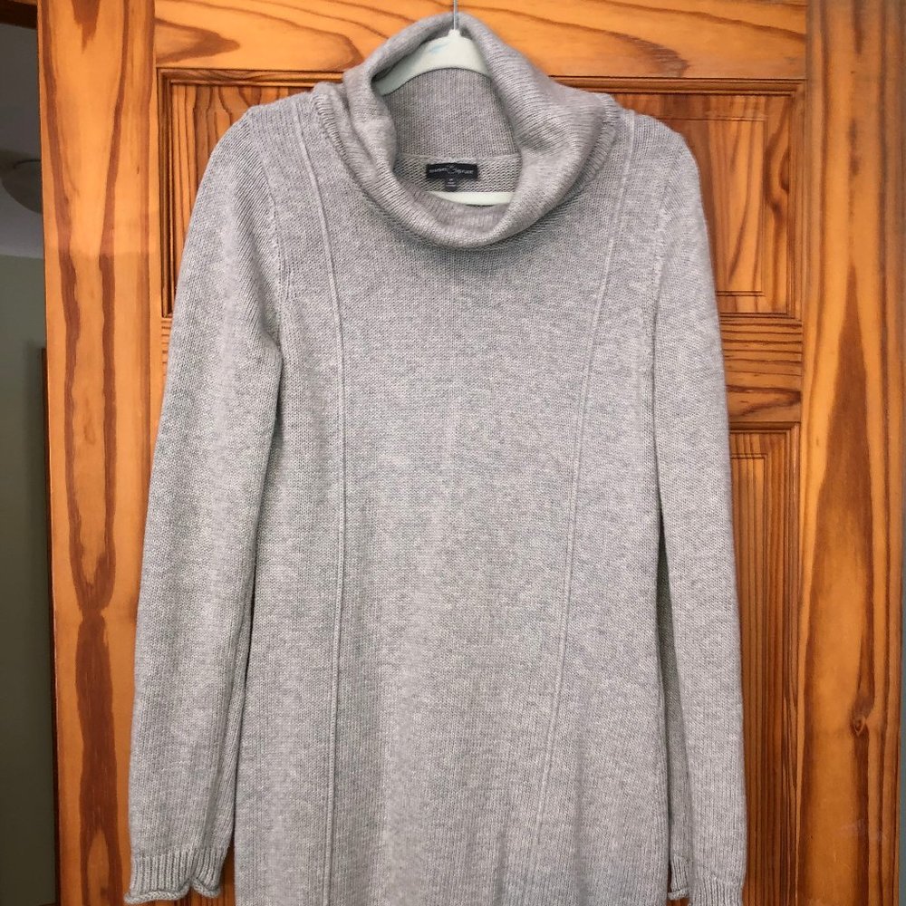 Size medium long, gray sweater with a cowl neck